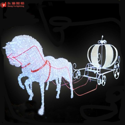 outdoor christmas decoration horse carriage motif 3d LED lighted horse and carriage for street decoration